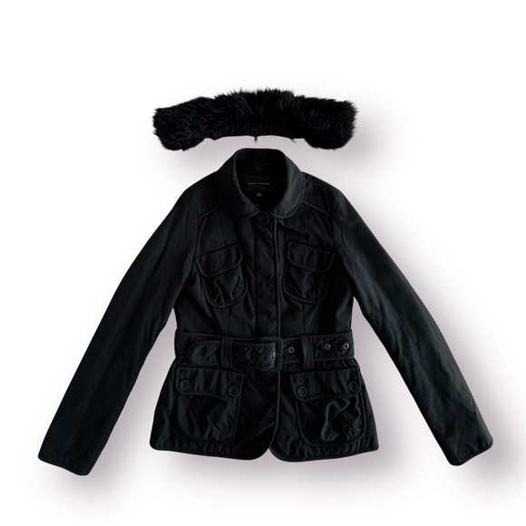 🛍️SALE🛍️ Banana Republic Black Jacket Coat with Faux Fur Detachable Collar - Picture 14 of 16